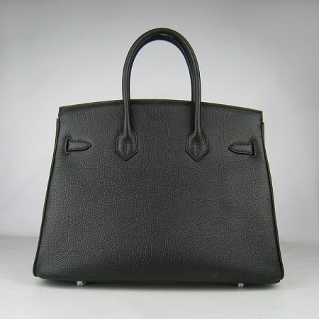 Hermes Birkin 35Cm Cattle Skin Stripe Handbags Black Silver